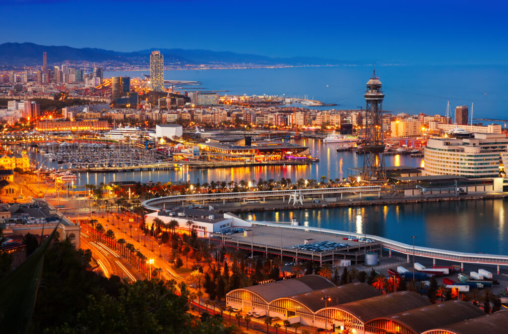 10 places to visit, Top view of Port in Barcelona during evening